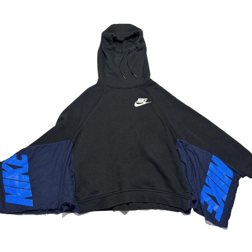 Nike Black Hoodie Sweatshirt with Blue Sleeve Panels